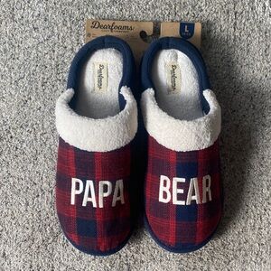Dearfoams Red and Blue Plaid Papa Bear Slippers